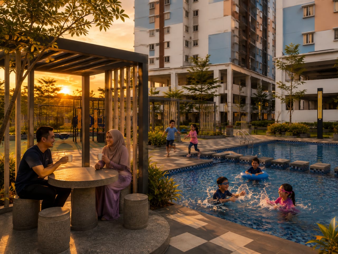Kemudahan kolam dan taman